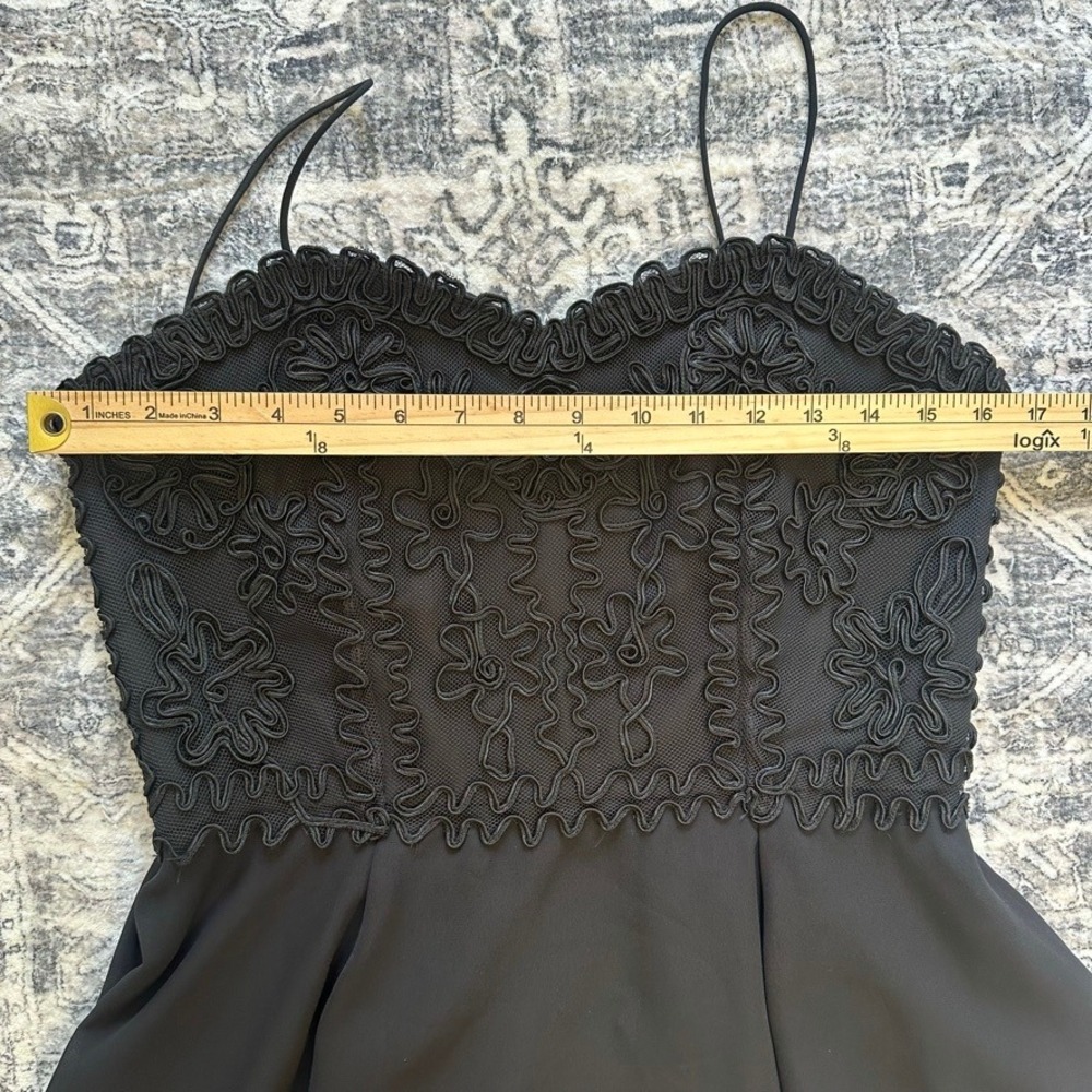 Vintage Faviana Black Soutache Embroidered Chiffon Mini‎ Dress Small - Picture 7 of 8